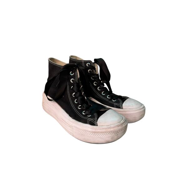 Converse Chuck Taylor‎ All Star Lift Platform Bows Satin Black Size 9 EUC - Picture 2 of 6
